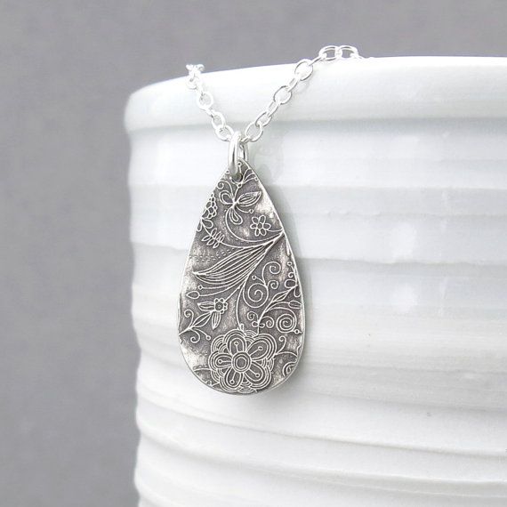 Simple Silver Necklace Pendant Silver Charm Necklace Minimalist Jewelry Bohemian Jewelry Unique Hand Bohemian Sterling Silver Pendant Drop Necklace, Bohemian Sterling Silver Teardrop Pendant Necklace, Bohemian Teardrop Pendant Drop Necklace Gift, Bohemian Teardrop Sterling Silver Drop Necklace, Unique Teardrop Engraved Necklaces, Handmade Bohemian Drop Jewelry, Unique Engraved Teardrop Necklaces, Bohemian Hand Stamped Necklace For Gift, Bohemian Hand Stamped Necklace Gift