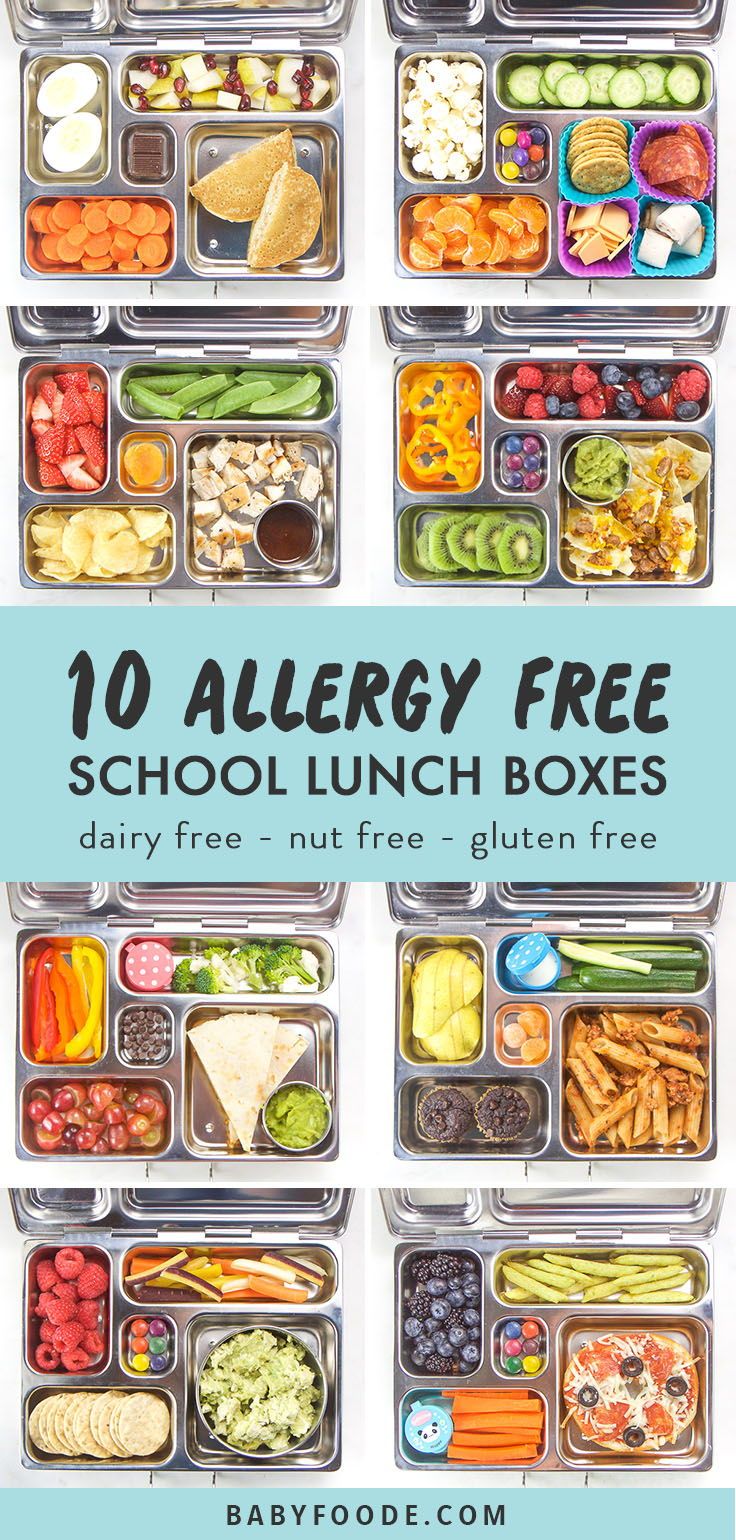 an image of lunch boxes with the words 10 allergy free school lunch boxes