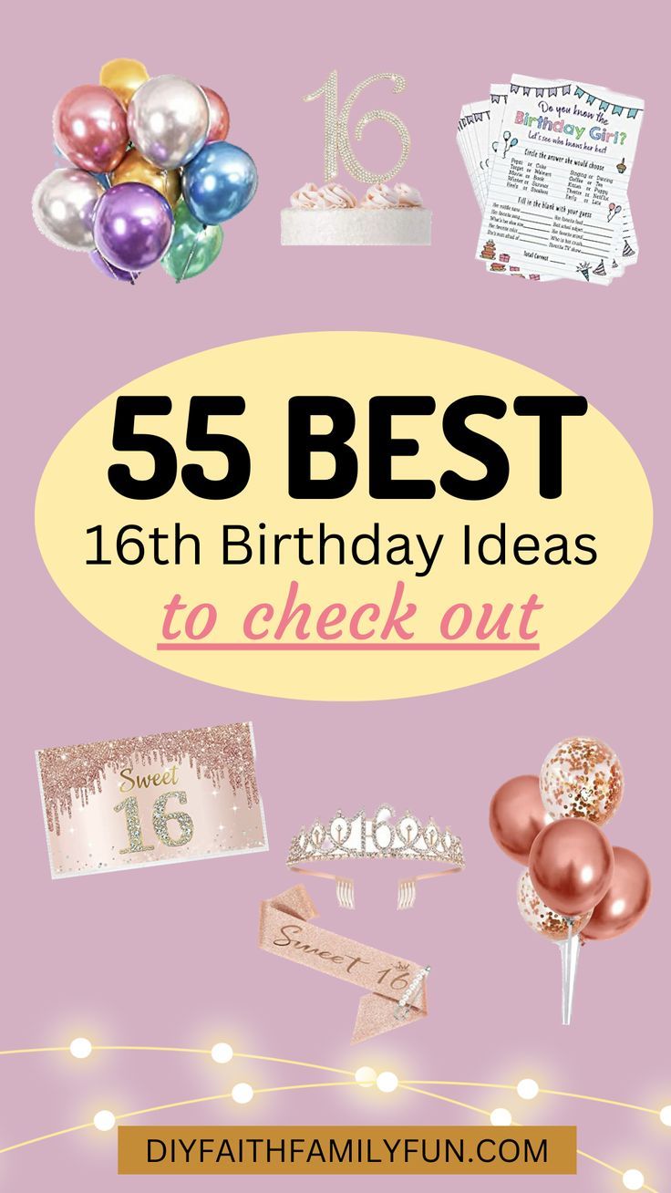 a pink birthday card with balloons and confetti on it, the text reads 55 best