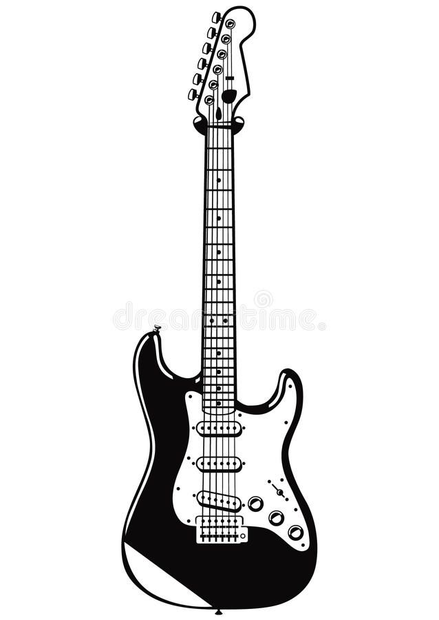 black and white guitar silhouette on a white background royalty illustration stock images, clippings