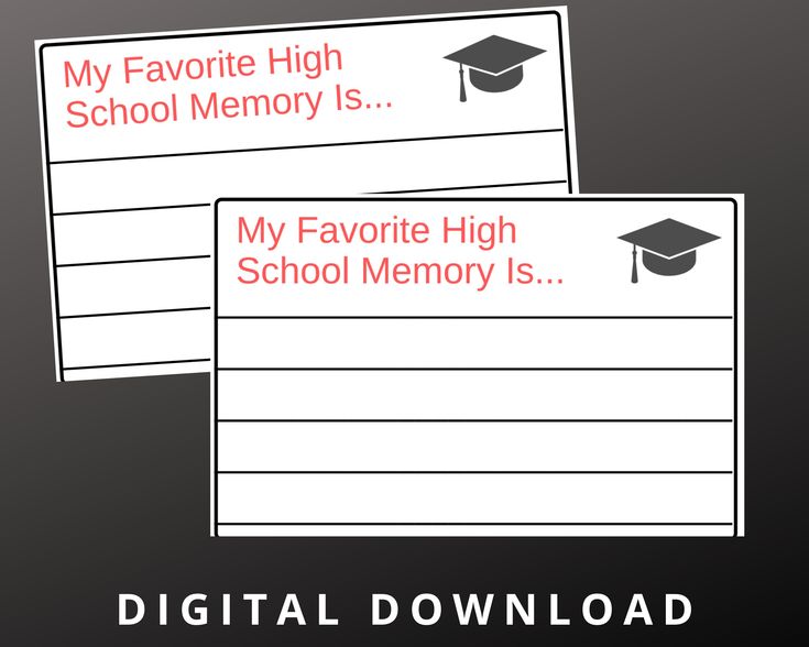 two school memory cards with the words, my favorite high school memory is