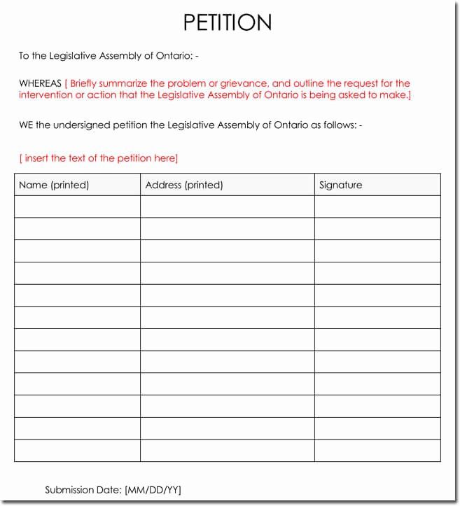 a petition form with the word petition written in red and black on top of it