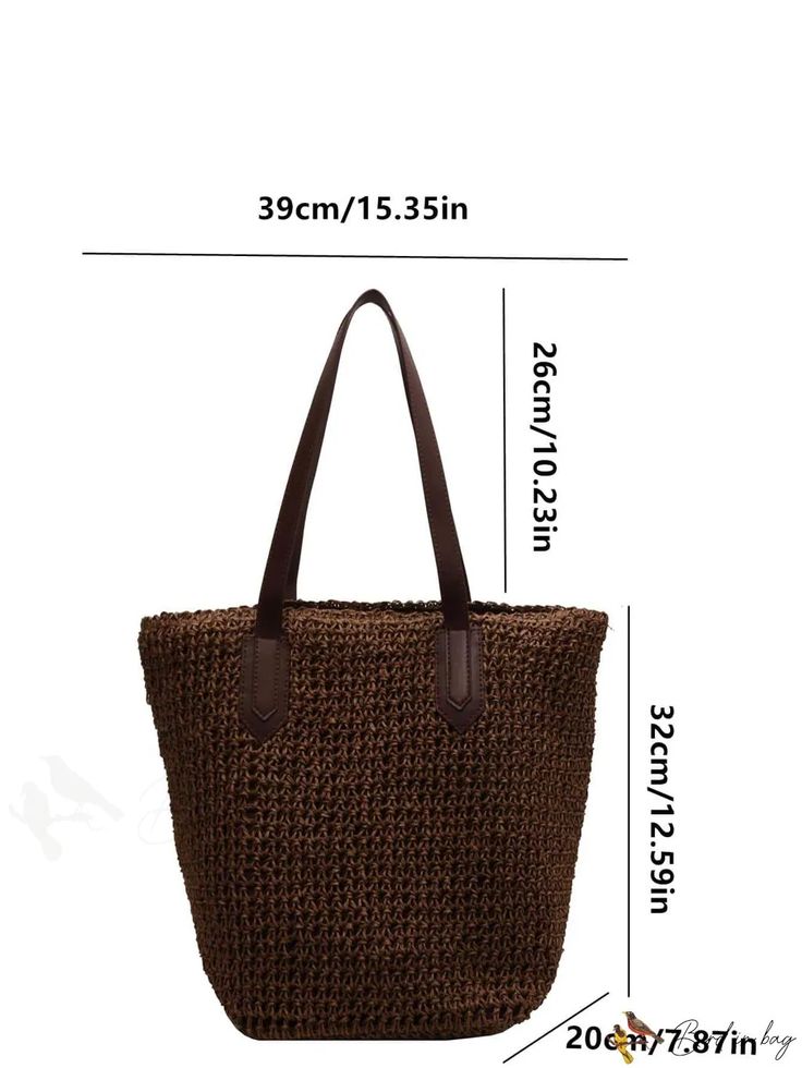 BirdinBag - Medium-sized Vacation Straw Bag with Zipper in Brown Brown Shopping Bag With Long Handle, Casual Handheld Satchel With Zipper, Casual Handheld Satchel With Zipper Closure, Daily Use Tote Bag With Zipper Closure, Casual Bags With Zipper Closure For Daily Use, Brown Shoulder Bag With Long Handle, Casual Bucket Hobo Bag With Zipper Closure, Casual Tote Shoulder Bag With Zipper Closure, Large Capacity Long Handle Bag For Shopping