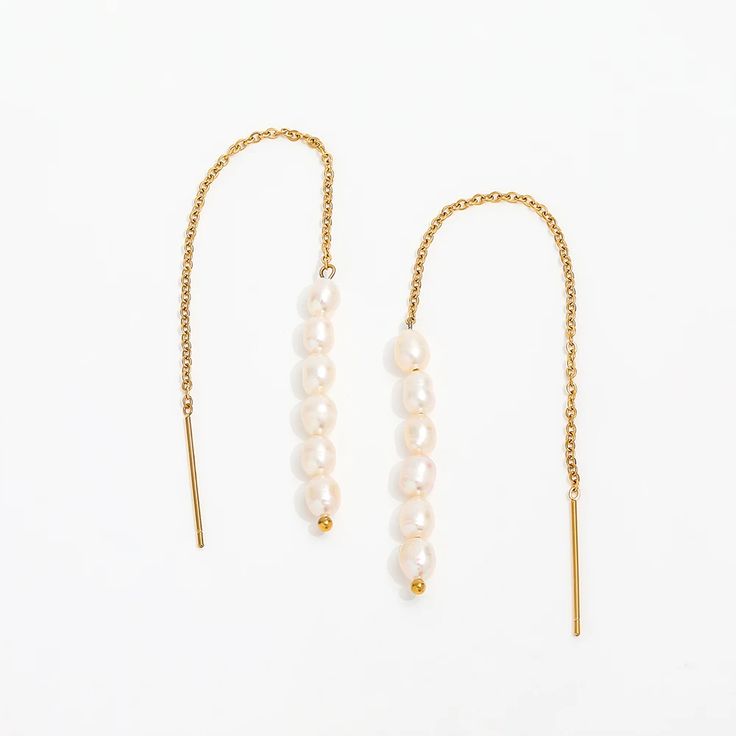 DIVA PEARL EARRINGS - Katie Rae Collection Delicate Pearl Earrings With Ear Wire, Delicate Pearl Chain Earrings, Dainty Pearl White Earrings For Pierced Ears, Delicate Pearl Chain Dangle Earrings, Delicate Pearl Chain Earrings For Everyday, Delicate Everyday Pearl Earrings With Chain, Dainty Linear Earrings With Pearl Charm For Gift, Dainty Pearl White Earrings With Ear Wire, Dainty Pearl White Pearl Earrings