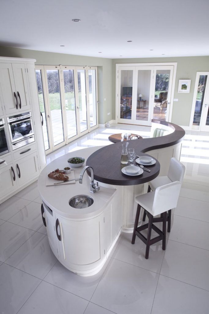 a large kitchen with an island in the middle