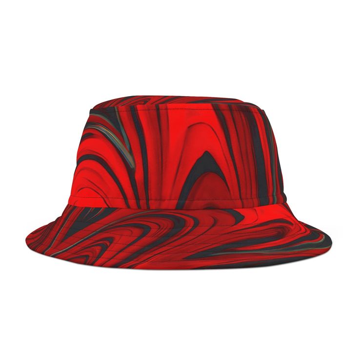 Raging Red Groove Vibes Bucket Hat - Acid Daddy Black Curved Brim Bucket Hat For Festivals, Adjustable Summer Rave Hats, Trendy Adjustable Bucket Hat For Music Festival, Trendy Red Festival Hat, Red Bucket Hat For Streetwear, Black Brimmed Bucket Hat For Festival, Adjustable Red Festival Hat, Adjustable Rave Hats For Festivals, Artistic Black Adjustable Hat