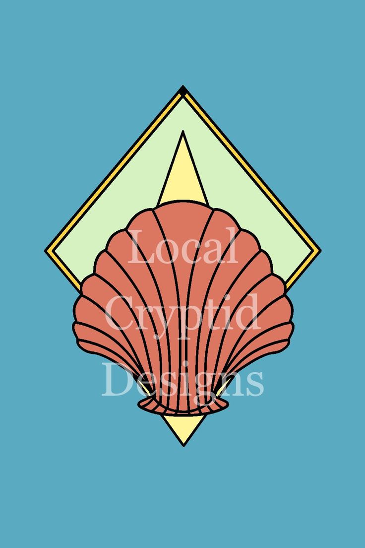 a pink scallop shell on a blue background