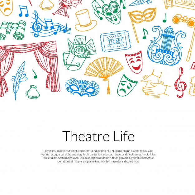 an image of theatre life with colorful doodles on the white background stock photo - rights