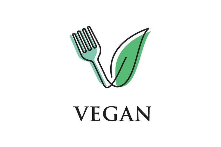 the logo for vegan is shown with a fork and leaf on top of it