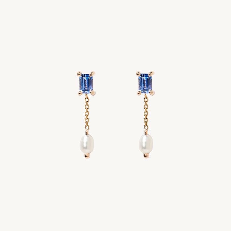 Sapphire & Pearl Shower Earring (single) | Catbird Blue Pearl Drop Earrings In Fine Jewelry Style, Sapphire Earrings Wedding, Sapphire Earrings Gold, Blue Sapphire Earrings, Diamond Signet Ring, Pearl And Diamond Necklace, Gold Medallion, Pearl And Diamond Earrings, Detailed Ring