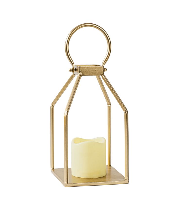 a candle in a metal cage on a white background