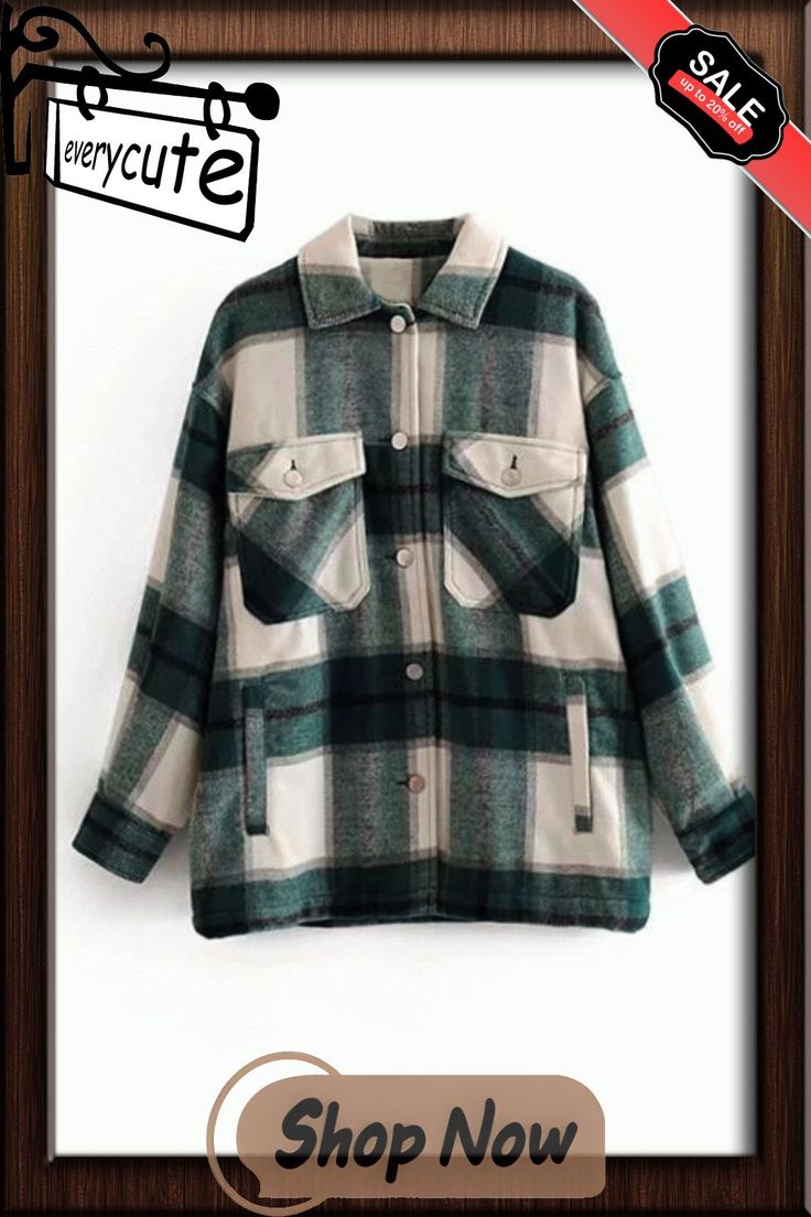 Plaid Button Pockets Coat Coat Pocket, Outerwear Women, Coats For Women, Shop Now, Plaid