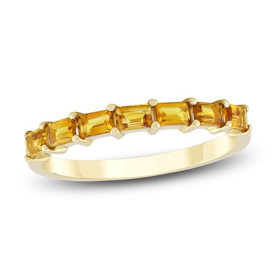 Make your celebration sparkle with this sunny citrine stackable ring. 10K yellow gold Seven baguette-cut natural citrines—the birthstone of November—are set east-to-west Mix and match with other gemstone rings as a way to honor loved ones' birthdays (sold separately) Yellow Gold Citrine Baguette Cut Ring, Yellow Gold Citrine Rings In Baguette Cut, 14k Yellow Gold Topaz Ring With Baguette Cut, Gold Citrine Baguette Cut Ring, Yellow Gold Birthstone Ring With Baguette Cut, Yellow Gold Baguette Cut Birthstone Ring, Yellow Gemstone Jewelry, November Birthstone Ring, Stackable Rings Wedding