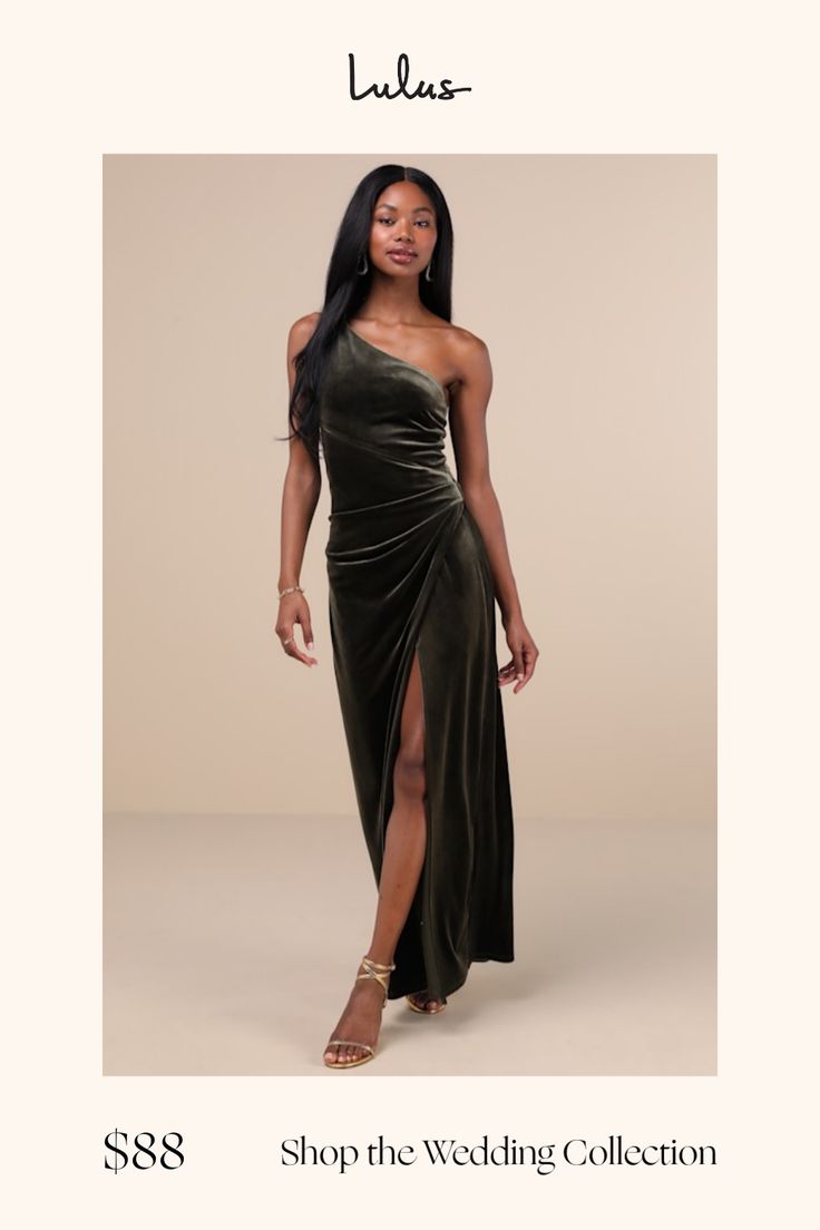 a woman in a black dress with the words shop the wedding collection on her website