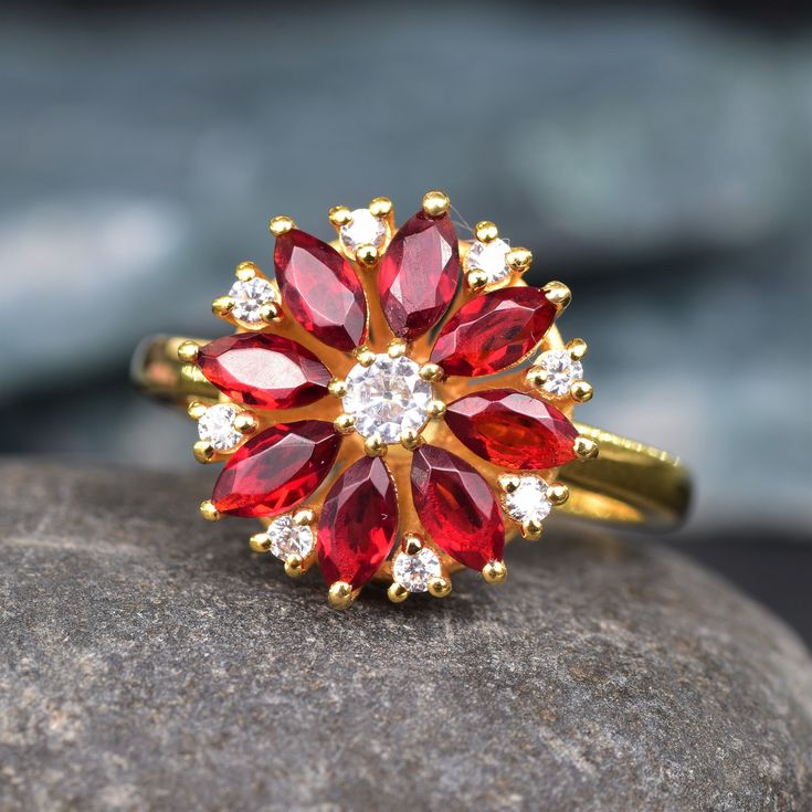 Marquise Shape Ruby Flower Ring, Floral Ruby Ring, July Birthstone Ring, Red Ruby Engagement Ring, Beautiful Wedding Ring, Ruby Cluster ring Hi, Welcome to our store, We Have focus on customizing any style of item, we can customize the style what you like based on your pictures, everything is all handmade in our store. *Primary Stone: Ruby *Primary Stone Creation: Lab Created *Stone Color: Red *Stone Shape: Marquise *Stone Size: 2x6 mm *Secondary Stone Type: CZ Diamond *Stone Size: 2mm *Stone Co Red Diamond Cluster Ring With Halo Setting, Flower Shaped Ruby Gemstone Rings, Red Ruby Cluster Ring With Center Stone, Round Ruby Flower Promise Ring, Red Cluster Ring With Center Stone For Promise, Red Ruby Cluster Ring With Halo Setting, Anniversary Ruby Flower Ring, Formal Red Flower Ring, Red Crystal Promise Ring With Stone Setting