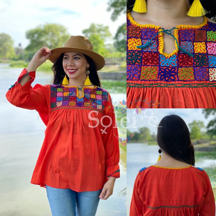 This beautiful Mexican Floral Blouse is embroidered with the traditional style of Rococo Stitching. These blouses are hand embroidered by Mexican Artisans and completely one of a kind. Please Note: This blouse comes in one size which fits sizes Small, Medium and Large. The size is adjusted with the belt. **This blouse is hand embroidered. The pattern stays the same but the embroidered colors vary on each blouse. Traditional Long Sleeve Embroidered Top For Navratri, Bohemian Tops With Intricate Embroidery For Navratri, Bohemian Chikankari Embroidered Top For Festive Occasions, Bohemian Embroidered Top For Festivals, Bohemian Tops With Multicolor Embroidery For Navratri, Bohemian Tops With Floral Embroidery For Navratri, Bohemian Multicolor Embroidery Blouse For Navratri, Bohemian Blouse With Multicolor Embroidery For Navratri, Bohemian Multicolor Embroidered Blouse For Navratri