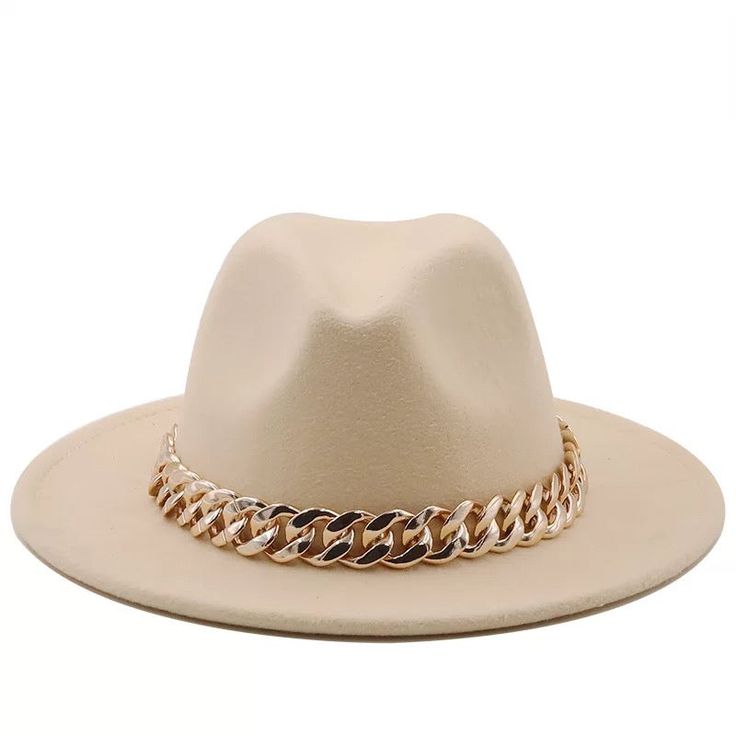 Accessorize any outfit with our most loved fashion fedora. Make heads turn in these. Size : 15.7" X 14.6" Material : 65% Polyester, 35% Cotton Chain Pointed Solid Panama Hat﻿Preorder only, item will ship on or around Jan 20th 2022. Once a Preorder has been placed it cannot be modified or cancelled. Tracking information will be emailed to customers when orders ship. Luxury Beige Flat Brim Hat, Luxury Classic Flat Brim Fedora, Luxury Beige Classic Cowboy Hat, Luxury Classic Beige Cowboy Hat, Cheap Beige Fedora Hat, Luxury Beige Wide Brim Fedora, Luxury Classic Panama Hat With Flat Brim, Luxury High Crown Beige Hat, Luxury Gold Fedora With Short Brim