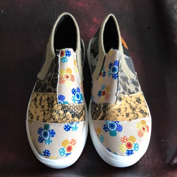 Colorful And Unique Pair Of Slip On Sneakers! On Sneakers, Shoes Color, Slip On Sneakers, Blue Gold, Womens Shoes Sneakers, Shoes Sneakers, Color Blue, Slip On, Size 7