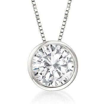 Ross-Simons - 1.20ct Bezel-Set Diamond Solitaire Pendant Necklace in 14kt White Gold. 20". Utterly classic, this diamond pendant necklace is a wardrobe essential. A marvelous 1.20 carat bezel-set round brilliant-cut diamond shines from polished 14kt white gold on a sleek box chain. Will add a timeless diamond glow to your elegant everyday ensembles. Springring clasp, diamond pendant necklace. Diamond birthstones are the perfect gift for April birthdays. Diamond Solitaire Pendant, Diamond Cluster Earrings, Solitaire Necklace, Diamond Birthstone, Solitaire Pendant Necklace, Diamond Solitaire Necklace, Necklace Diamond, Solitaire Necklaces, Bezel Set Diamond