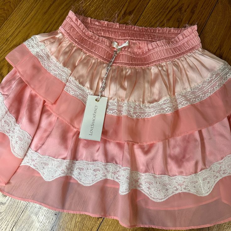 Nwt Lsf! Such A Beautiful Skirt Elastic Waist Brand New Chic Spring Skirt With Attached Cancan, Bohemian Skirt With Attached Cancan, Pink Ruffle Skirt, Fancy Skirts, Adorable Clothes, White Lace Skirt, Love Shack Fancy, Tiered Mini Skirt, Velvet Mini Skirt