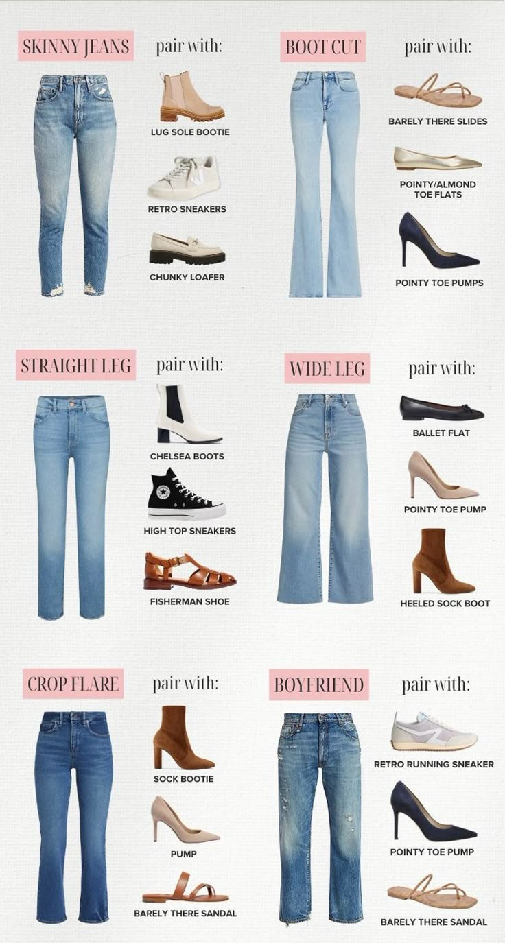 [PaidLink] Whether You're A Fan Of Elegant Pumps Or Comfortable Sneakers, We've Got Your Jean Obsession Covered. From Classic To Casual, We're Dishing Out Expert Tips On How To Flawlessly Match Shoes With Your Favorite Denim Styles. Dive Into Our Guide And Make A Statement With Every Step You Take! #classiccasualoutfitsforwomen Vestiti In Jeans, Jeans And Shoes, Elegant Pumps, Mode Tips, Fashion Capsule Wardrobe, Fashion Top Outfits, Fashion Vocabulary, Moda Jeans, Everyday Fashion Outfits