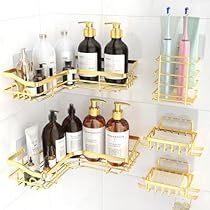 College Bathroom, Space Saving Shelves, Bathroom Shower Organization, Bath Caddies, Shower Organizer, Corner Shower Caddy, Vintage Bathroom Decor, Shower Rack, Gold Shower