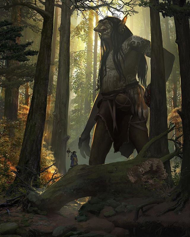 an illustration of a man in the woods