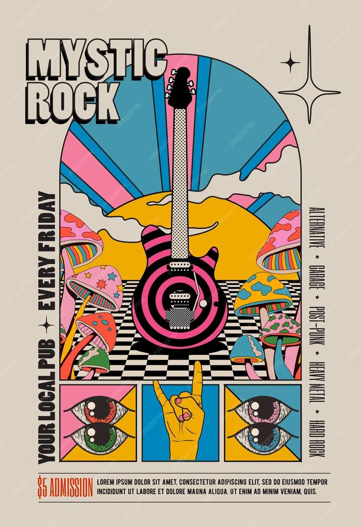 Premium Vector | Vector retro vintage styled psychedelic rock music concert or festival flyer or poster design template Music Festival Vibes, Recruitment Flyer Design, Band Branding Design, Cultural Festival Poster, Music Festival Logo Design, La Olympics, Pop Art Logo, Music Festival Branding, Pop Music Poster