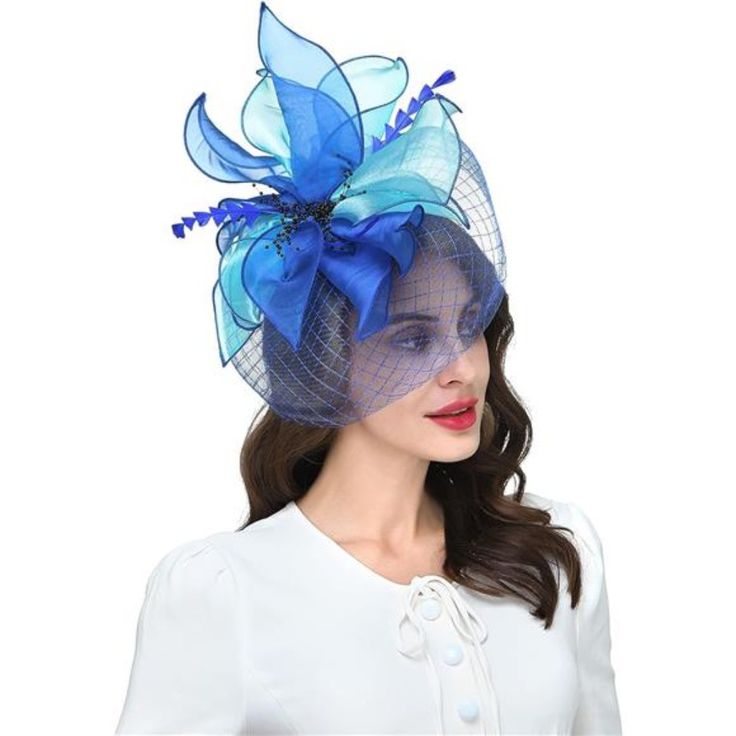 Satin,Mesh,Polyester Headband Closure Hand Wash Only Material: Wide And Thick Headband Made Of Soft Polyester, Fabric Flower And Mesh Veil Size: Headband Is Elastic, Free Size And Fits All Women,Measures About 20*15*7cm(7.9*5.9*2.8in) Design: This Veil Fascinator For Women With Flowers And Birdcage Veil, Combined With A New Trendy Headband, With A Modern And Elegant Look Blue Headband For Summer Beach, Blue Summer Headband For Beach, Blue Fitted Fascinator For Beach, Blue Mini Hats For Spring Beach Occasions, Blue Mini Hat For Beach, Blue Summer Beach Headband, Blue Adjustable Mini Hats, Blue Summer Fascinator Hat, Elegant Summer Beach Hair Accessories