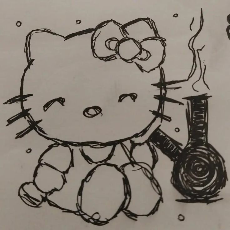 Kitty Drawing Easy, Hello Kitty Sketch, Kitty Sketch, Graffiti Drawings, Easy Graffiti, Easy Graffiti Drawings, Trippy Drawings, Easy Doodle, Psychadelic Art