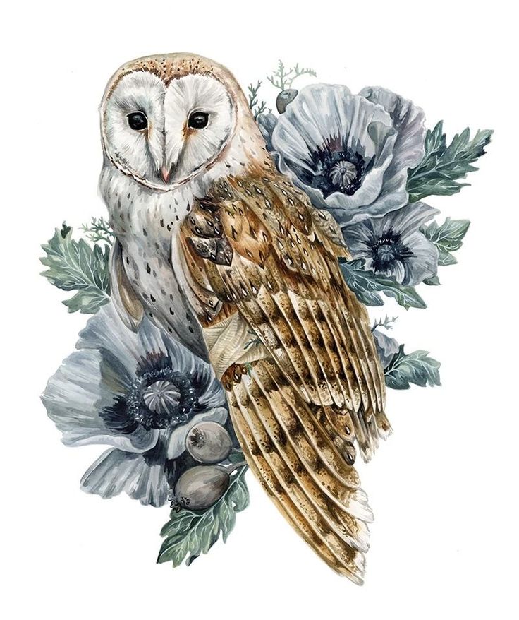 an owl is sitting on top of some flowers