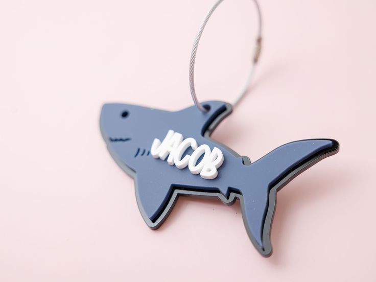 Shark backpack tag Shark Backpack, Shark Design, Antibacterial Soap, Shark Fin, Underwater Creatures, Backpack Tags, Blog Instagram, Family Outing, Worlds Of Fun