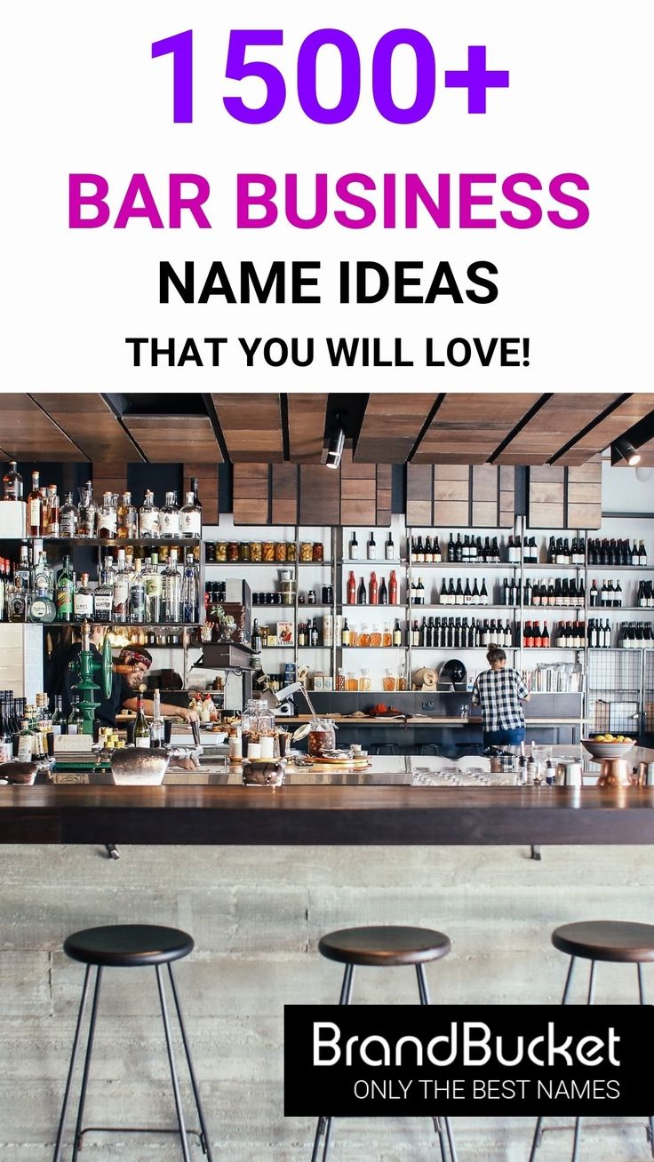 a bar with three stools in front of it and the words, 500 + bar business name ideas that you will love