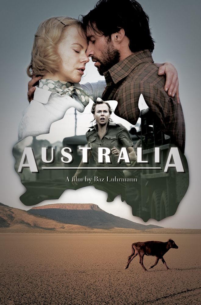 an australian poster with a man and woman kissing