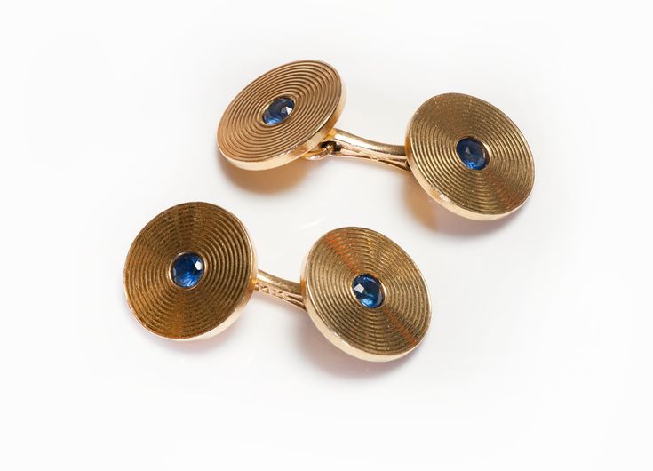 Tiffany Co. Engine-Turned Sapphire Cufflinks Designer Round Cufflinks For Formal Occasions, Round Screw Back Cufflinks For Business, Antique Cufflinks With Polished Finish, Antique Business Cufflinks With Polished Finish, Antique Cufflinks With Polished Finish For Business, Antique Round Cufflinks For Formal Occasions, Antique Cufflinks For Business, Antique Cufflinks For Formal Wear, Sapphire Cufflinks