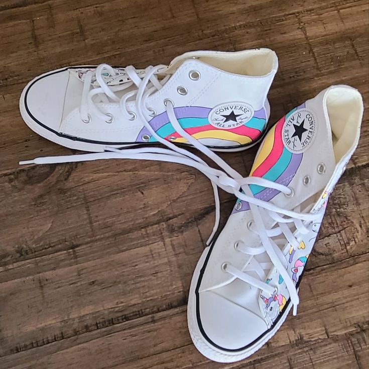 Chuck Taylor Unicorn High Tops. New, Never Worn. Playful White Converse Sneakers, Playful White Sneakers For School, Multicolor Converse Sneakers For School, Playful Multicolor Converse Sneakers, Cute Converse Shoes, Painted Converse, Cute Converse, Converse Pink, Shoes Converse