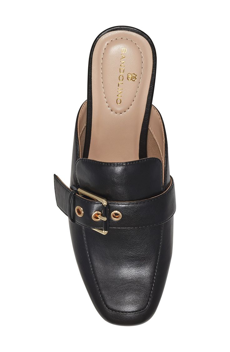 A gleaming buckle and moc-stitched toe distinguish this loafer-inspired mule by a minimal block heel. 1" heel Synthetic upper, lining and sole Imported Modern Slip-on Mules With Buckle Closure, Closed Toe Mules With Buckle For Work, Fall Slip-on Mules With Buckle Closure, Closed Toe Mules With Buckle Closure For Work, Modern Closed Toe Mules With Buckle, Modern Closed Toe Mules With Buckle Closure, Fall Buckle Closure Slip-on Mules, Flat Mules With Buckle Closure For Work, Business Loafers With Buckle Closure For Spring