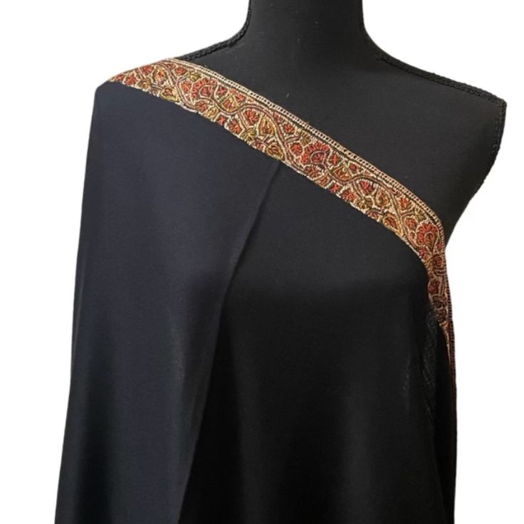 This Shawl Is Pure Pashmina Used And Hand Woven On Traditional Wooden Handloom In Kashmir. There Is No Mixture Of Any Other Material Like Viscose The High Quality Pashmina Used Is Soft And Light . The Border Is 100% Hand Embroidered. Design: Hand Loom Woven / Hand Embroidery Origin: Srinagar, Jammu & Kashmir Handmade Disclaimer: Since The Item Is 100% Handmade, They May Have Very Small Imperfections. Thisis Part Of The Beauty Of A Handmade Craft. While We Try Our Best To Make Sure The Color Is C Elegant Embroidered Shawl For Eid, Formal Silk Dupatta With Embroidered Border, Festive Formal Pashmina Shawl With Traditional Drape, Elegant Embroidered Festive Pashmina Shawl, Elegant Silk Pashmina Shawl With Intricate Embroidery, Elegant Embroidered Pashmina Shawl For Festive Occasions, Traditional Formal Pashmina Dupatta, Formal Traditional Pashmina Dupatta, Elegant Embroidered Jamawar Pashmina Shawl