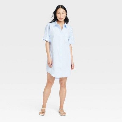 Target Easy Woven mini Shirtdress Royal Blue Midi Dress, Pink Slip Dress, Ribbed Tank Dress, Target Dress, Fitted Mini Dress, Strapless Midi Dress, Mini Skater Dress, Poplin Dress, Shirt Dress Style