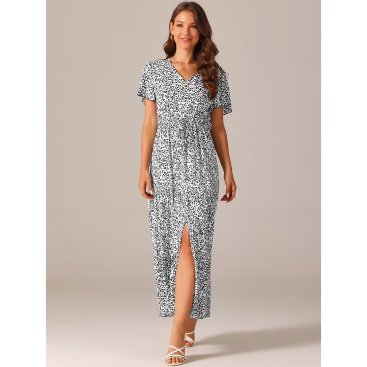 This dress will flatter any body shape, making it a timeless addition to any wardrobe. Casual v neck dress is perfect for casual, daily, vacation, beach, holiday, wedding, office, family gathering, etc. The casual floral maxi dress has a chic and understated design that makes it easy to accessorize with your favorite shoes. The casual maxi tiered dress is perfect for casual, daily, vacation, beach, holiday, wedding, office, family gatherings, etc. Fitted V-neck Vacation Dress, Elegant V-neck Maxi Dress For Vacation, V-neck Midi Dress For Vacation, Elegant V-neck Vacation Dresses, Casual V-neck Beach Dress For Day Out, Elegant Short Sleeve V-neck Dress For Vacation, White Maxi V-neck Dress For Beach, White Maxi-length V-neck Beach Dress, Elegant Short Sleeve V-neck Dress For Beach