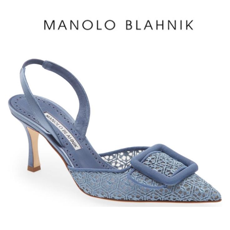 New In Box Manolo Blahnik Manolo Blahnik Maysli Buckle Lace Pointed Toe Slingback Pump Never Worn, No Defect, In Perfect Brand New Condition Dust Bag Included Size Eu 40.4 (Us 10.5) Color Lace Cobalt A Grosgrain-Wrapped Buckle Adds The Perfect Note Of Contrast To This Lace Pointy-Toe Pump With A Slingback Strap And Just-Right Heel. 3" (70mm) Heel Elasticized Slingback Strap Textile Upper/Leather Lining And Sole Made In Italy Chic Fitted Blue Slingback Pumps, Blue Fitted Slingback Pumps For Party, Fitted Blue Slingback Pumps For Party, Elegant Blue Slingback Pumps For Formal Occasions, Fitted Blue Slingback Pumps With Heel Strap, Blue Slingback Pumps, Designer Blue Slingback Pumps For Evening, Elegant Blue Slingback Pumps For Summer, Elegant Blue Slingback Pumps