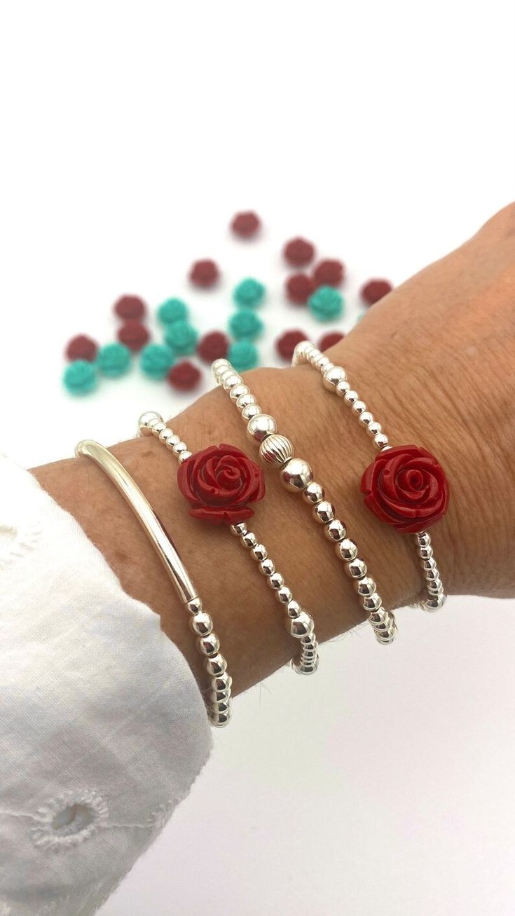 Red Flower Silver Bracelet Rose Bracelet Earrings Set Spring Sterling Silver Gift Women Jewelry Mom Gift Flower Set Mother Gift Idea - Etsy Rose Bracelet, Jewelry Flower, Gift Flower, Spring Jewelry, Silver Gifts, Red Flower, Rose Earrings, Flower Gift, Jewelry Trends