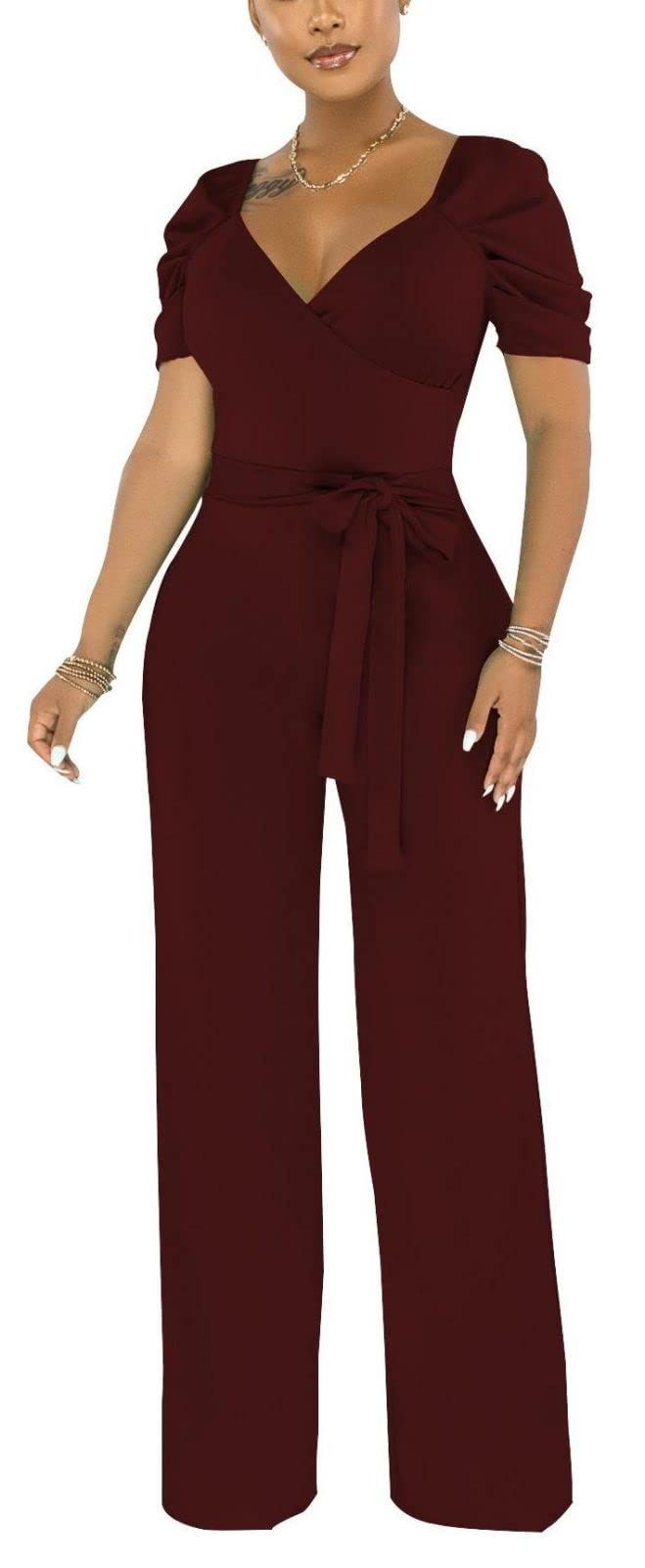 PRICES MAY VARY. 【Features】:This unique deep V neck jumpsuits sexy represents elegant,formal and charming,enhance the body’s natural silhouette, while creating a slimmer,makes you stand out in the crowd. 【Occasion】:This sexy deep v neck puff sleeve formal jumpsuits is soft and stretchy, suitable for various occasions. 【Matching】:This formal jumpsuits is very sexy and elegant, V-neck style will make you very sexy and eye-catching. It will be a good choice with a stylish handbag! 【Attention】:Pleas Casual Work Wear Women, Office Attire Women Plus Size, Clothes For Apple Shaped Women, Dressy Brunch Outfit, Layers Fall Outfits, Full Figured Fashion For Women, Dressy Jumpsuit Outfit, Fall Cardigan Outfits, Outfits With Combat Boots