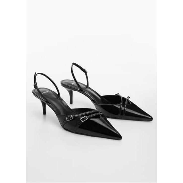 Faux leather, Pointed, Kitten heel, Sling back, Buckle, Decorative buckles, Inner lining, 1.97 in heel, Office looks