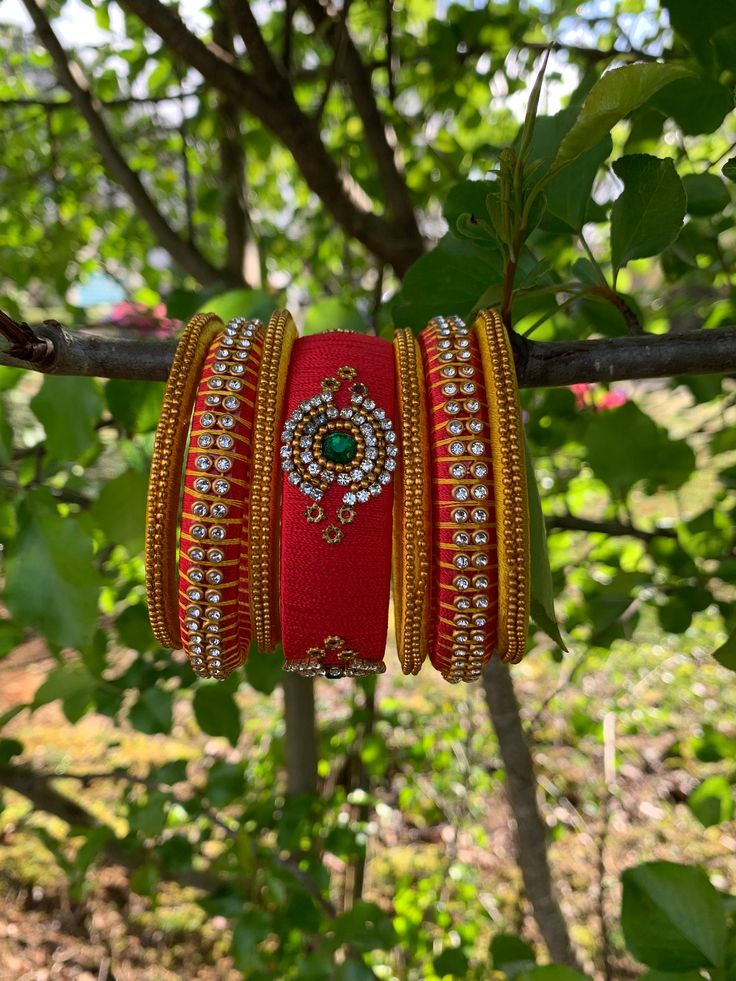 Product code- bang 13 Mustard and Red 7pcs  reshmi silk thread medium width bangles with beautiful stone work, unique and kundan yellow thick bang size 2.6 hot selling product  Designer Silk Thread Bangles- Hot Selling & Very Popular Goes with Every Outfit. Great for Gifting also Handmade Designer Ethnic Bangles Elevate your style with Sadaf collection Gold Silk Thread Bracelets For Diwali, Diwali Silk Thread Bangle Bracelets, Diwali Silk Thread Bangle Jewelry, Diwali Silk Thread Bangle Bracelet, Diwali Silk Thread Bangle, Handmade Silk Thread Bangle For Festivals, Silk Thread Bangle For Festivals And Gifts, Silk Thread Bangle For Festivals As A Gift, Festive Multicolor Silk Thread Bracelets