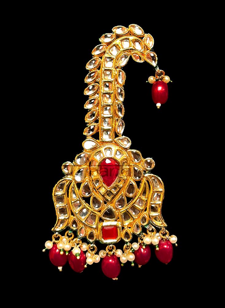 Punjabi pagri jewelry - Kalgi with Ruby & Pearls Elegant Red Jewelry For Marriage, Bollywood Style Ceremonial Jeweled Jewelry, Red Hand Set Tikka For Diwali, Hand Set Red Tikka For Diwali, Jeweled Temple Jewelry Tikka As Gift, Traditional Jeweled Bridal Necklace For Ceremonial Occasion, Kundan Jeweled Wedding Jewelry, Kundan Jeweled Jewelry For Wedding, Red Tikka With Stone Work As Gift