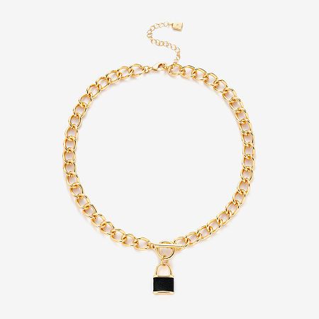 Features: AdjustableJewelry Closure: Lobster ClaspMetal Color: Gold ToneChain Length: 17 InchChain Width: 12.7 MillimetersExtender Length: 3 InchPendant Length: 24.4mmPendant Width: 15.2mmMetal: ZincChain Construction: CurbCare: Wipe CleanNecklace Type: Pendant NecklacesCountry of Origin: Imported Black Chain Link Jewelry For Everyday, Adjustable Black Chain Link Jewelry, Everyday Black Chain Link Jewelry, Everyday Black Jewelry With Gold Chain, Everyday Black Chain Link Necklace, Black Chain Link Jewelry With Lobster Clasp, Black Chain Link Jewelry As Gift, Black Adjustable Chain Necklace For Everyday, Everyday Black Adjustable Chain Necklace