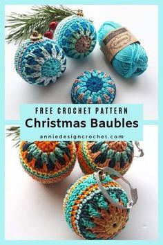 crochet christmas baubles with text overlay