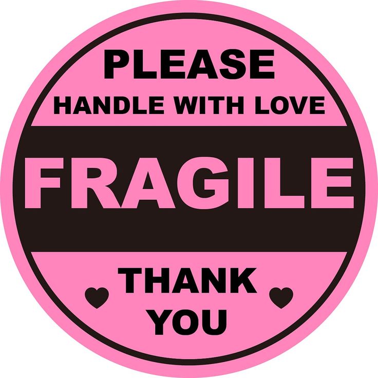 a pink and black sign that says please handle with love fragile thank you