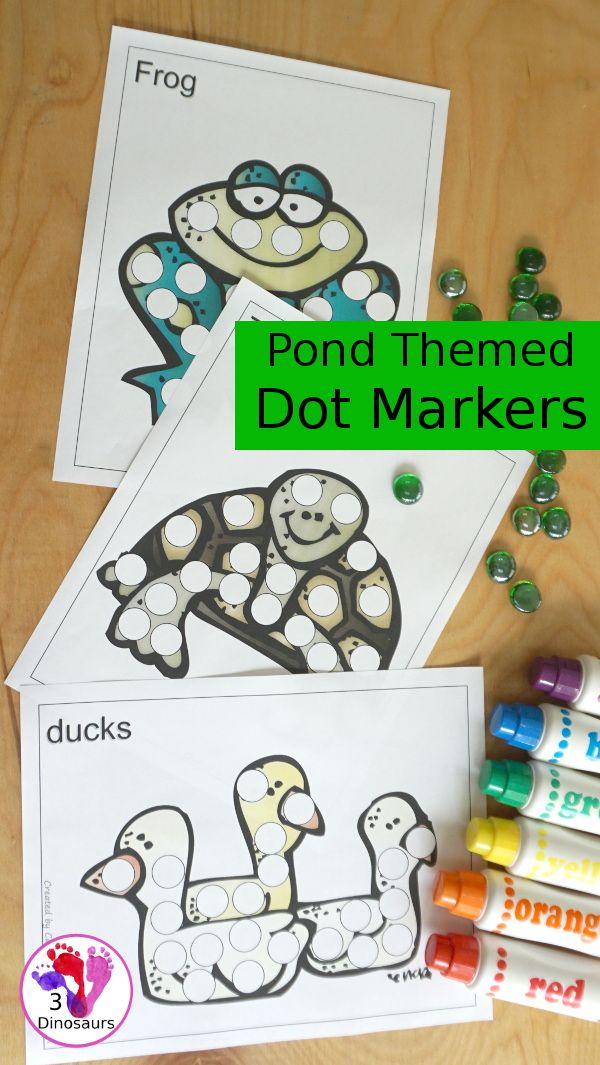 two pictures with the words pond themed dot markers